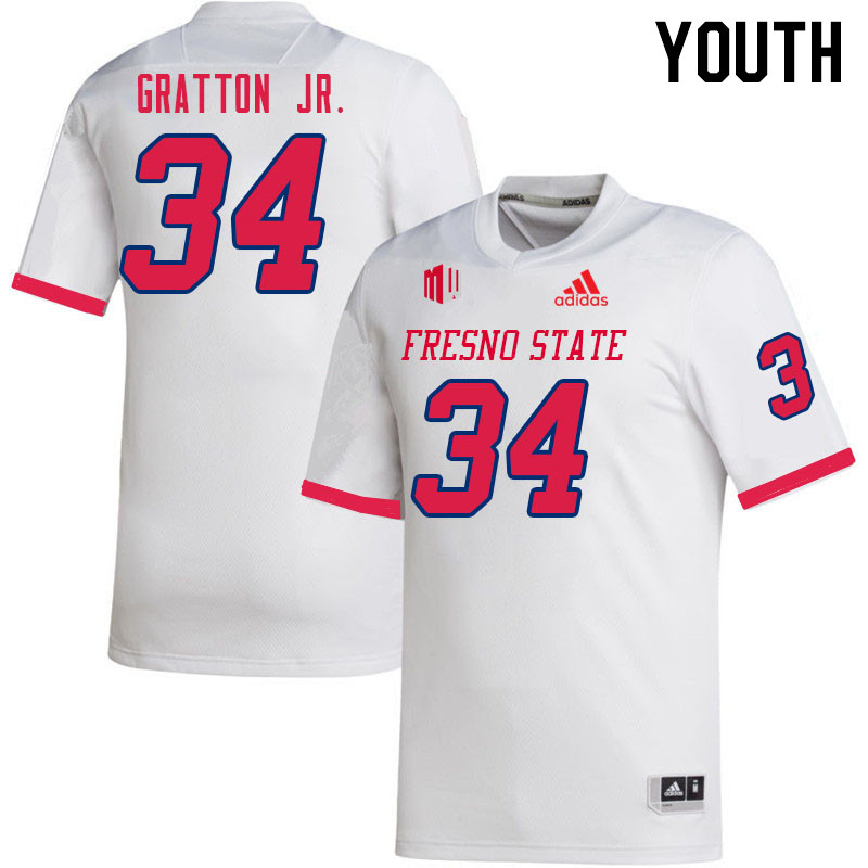 Youth #34 Frankco Gratton Jr. Fresno State Bulldogs College Football Jerseys Sale-White - Click Image to Close
